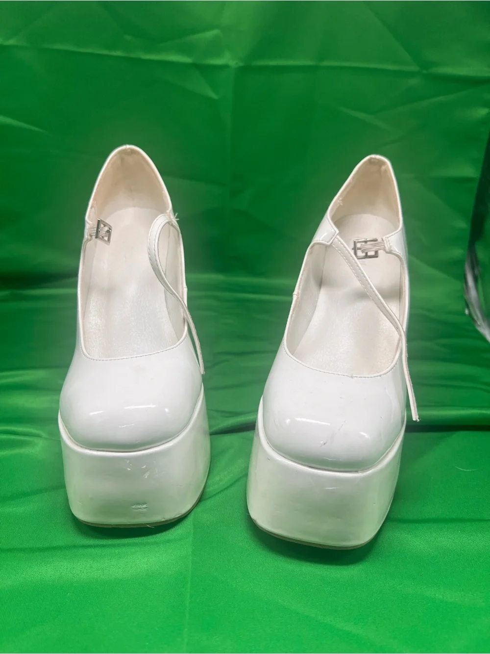 Nasty Gal White Platform Mary Jane Heels with secure ankle straps. Sz 6